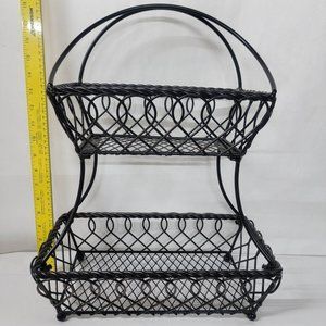 Mikasa Loop and Lattice 2-Tier Flatback Metal Fruit Basket, Antique Black